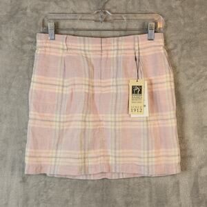 Baird McNutt Plaid Irish Linen Skirt Size 6/8? Pink Short NWT Preppy Old Money